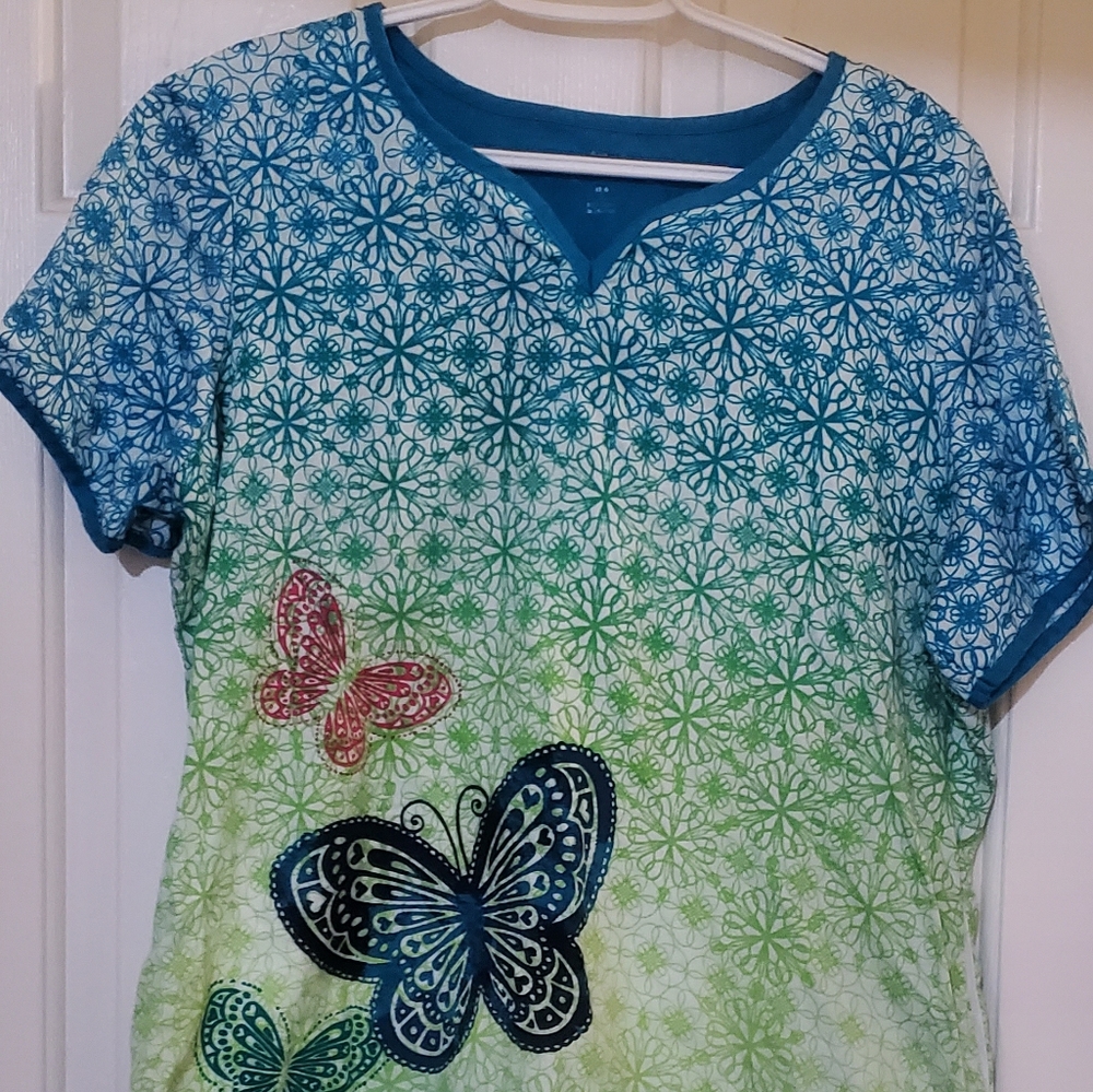 Life by Rochy Butterfly Ombre Scrub Top